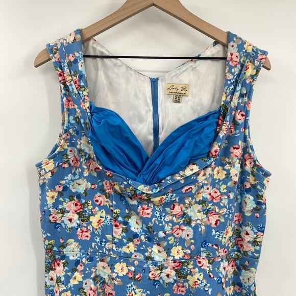 Lindy Bop Ophelia Dress Floral Print Vintage Inspired Retro Fit & Flare Blue 3XL - Picture 4 of 10